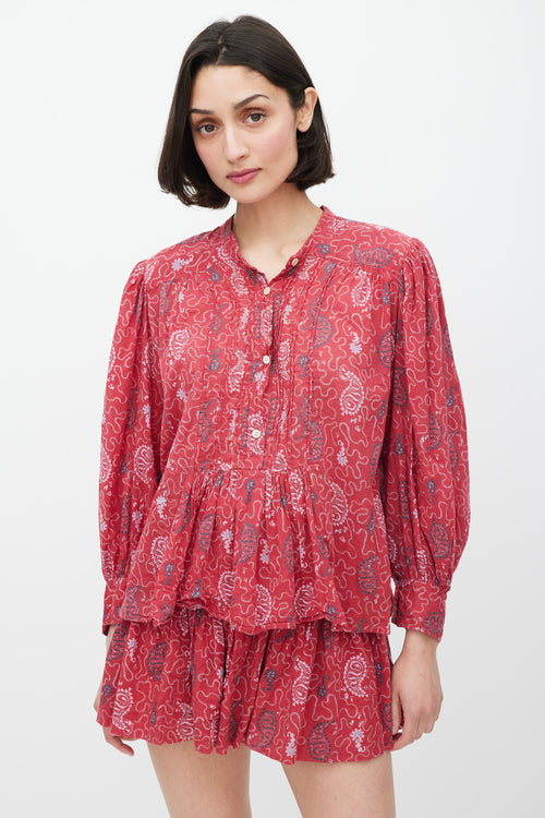 Isabel Marant Étoile Red & Grey Pleated Geometric Co-Ord Set