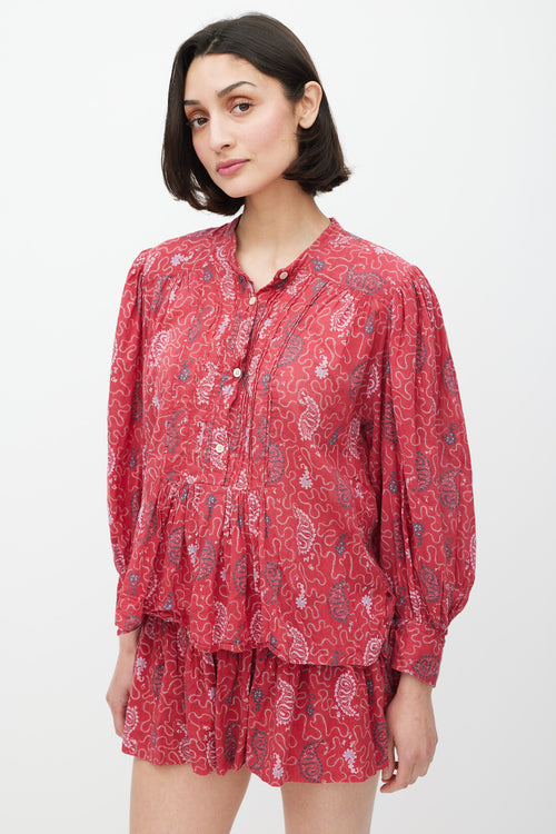 Isabel Marant Étoile Red & Grey Pleated Geometric Co-Ord Set