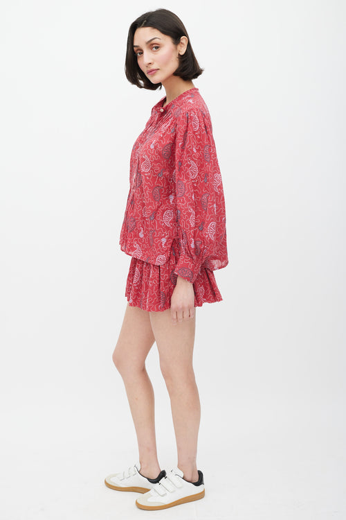 Isabel Marant Étoile Red & Grey Pleated Geometric Co-Ord Set