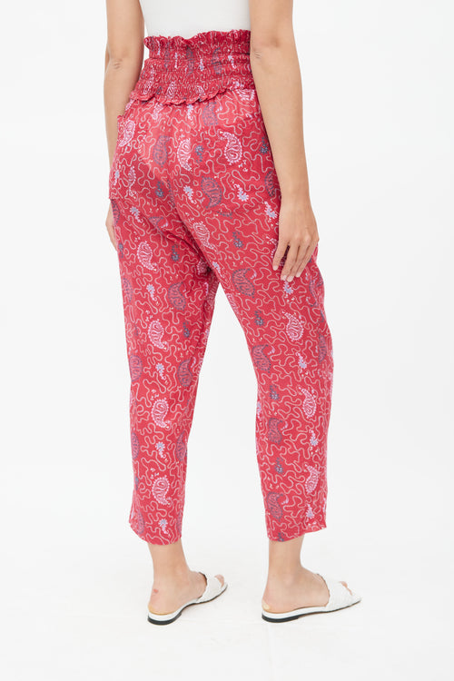 Isabel Marant Étoile Red & Multicolour Print Smocked Trouser