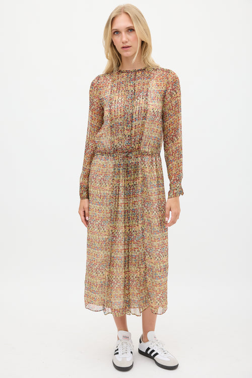 Isabel Marant Étoile Red & Multicolour Silk Floral Semi Sheer Dress