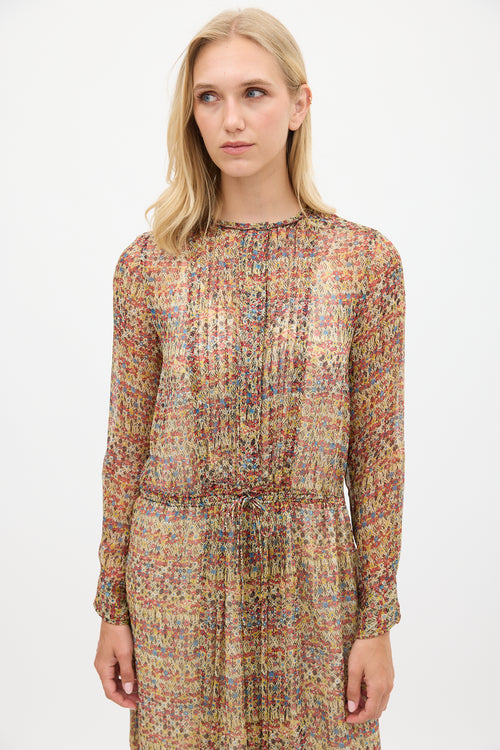 Isabel Marant Étoile Red & Multicolour Silk Floral Semi Sheer Dress