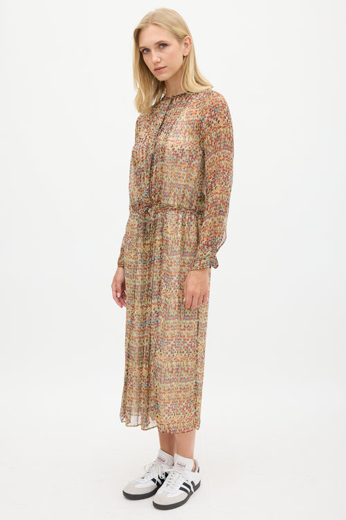 Isabel Marant Étoile Red & Multicolour Silk Floral Semi Sheer Dress
