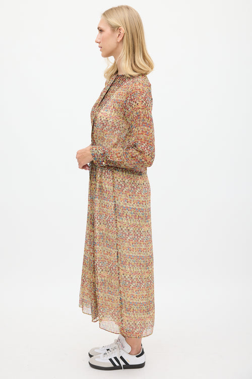 Isabel Marant Étoile Red & Multicolour Silk Floral Semi Sheer Dress