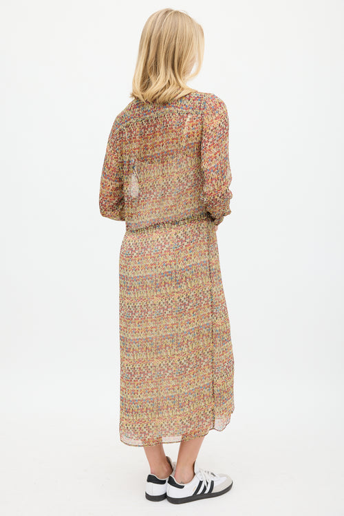 Isabel Marant Étoile Red & Multicolour Silk Floral Semi Sheer Dress