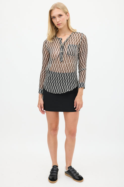 Isabel Marant Étoile White & Black Silk Printed Zino Top