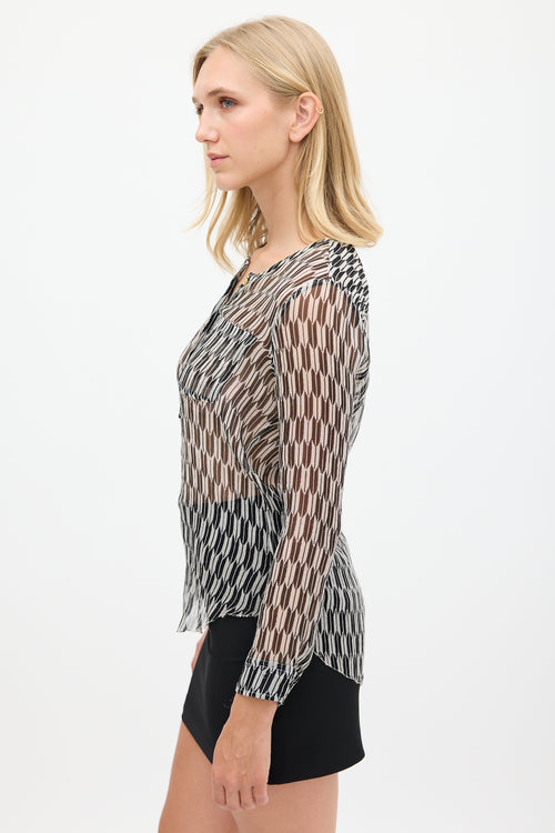 Isabel Marant Étoile White & Black Silk Printed Zino Top