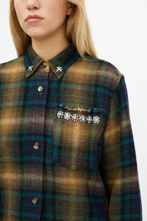 Isabel Marant Beige & Green Wool Plaid Jewel Shirt