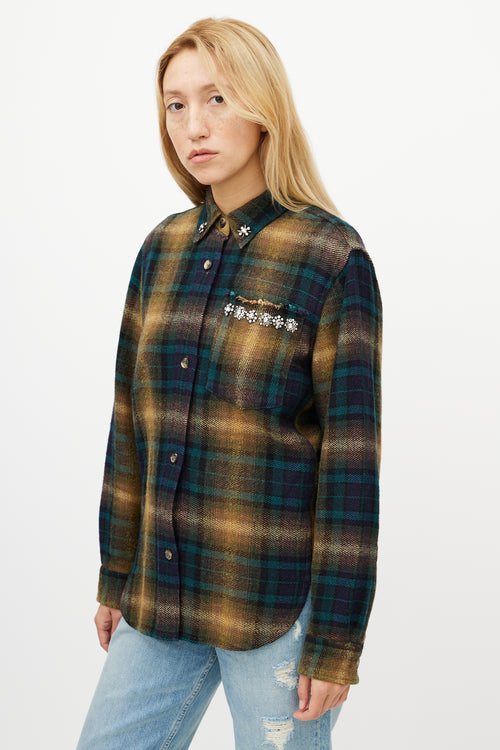 Isabel Marant Beige & Green Wool Plaid Jewel Shirt