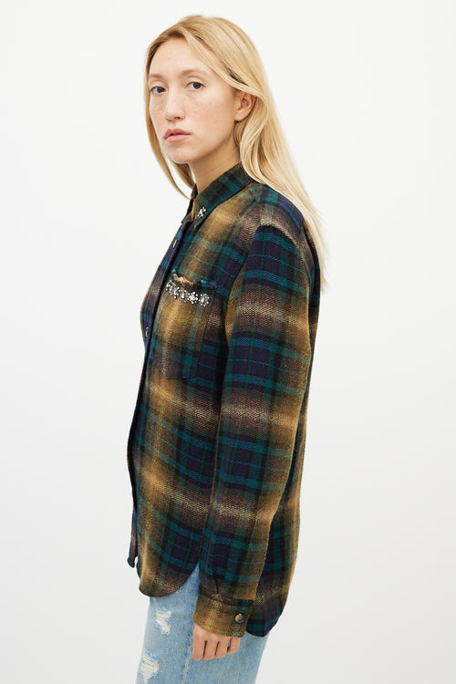 Isabel Marant Beige & Green Wool Plaid Jewel Shirt