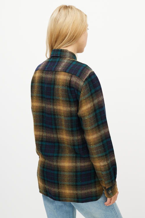 Isabel Marant Beige & Green Wool Plaid Jewel Shirt