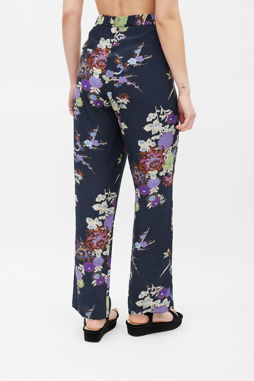 Isabel Marant Navy & Multicolour Silk Floral Trousers