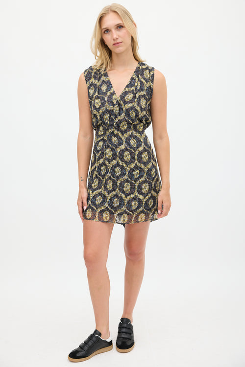 Isabel Marant Purple & Yellow Silk Tie Waist Dress