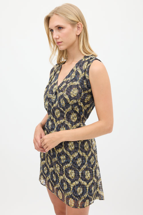 Isabel Marant Purple & Yellow Silk Tie Waist Dress