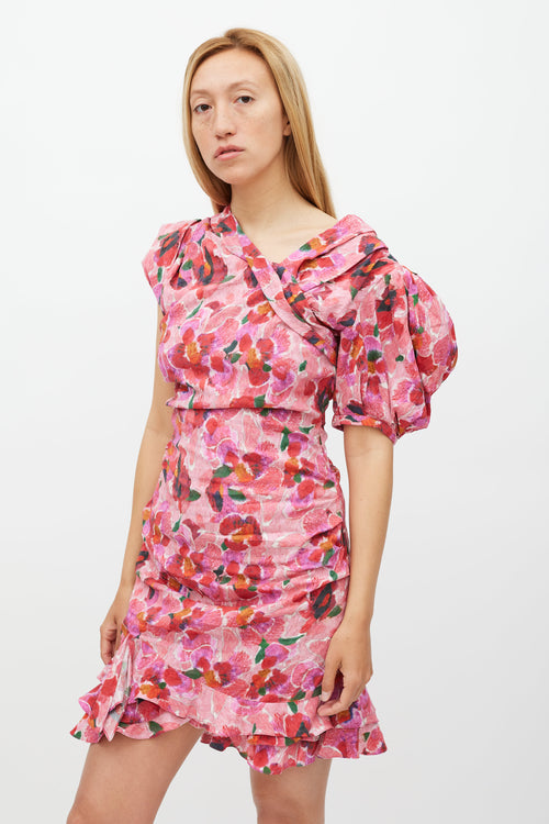 Isabel Marant Red & Pink Floral Manadio Asymmetrical Dress