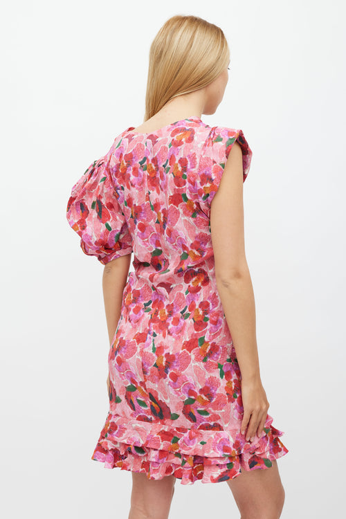 Isabel Marant Red & Pink Floral Manadio Asymmetrical Dress