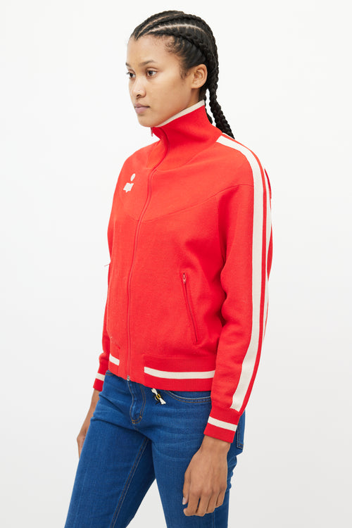Isabel Marant Étoile Cream & Red Knit Logo Jacket
