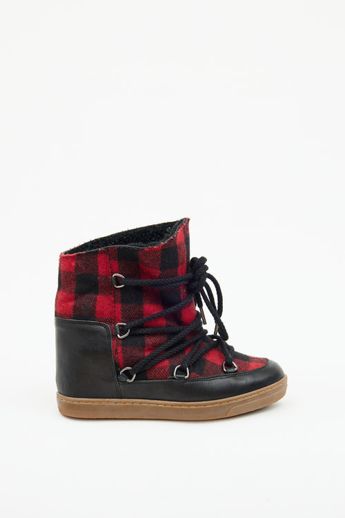 Isabel Marant Red & Black Tartan Wedge Boots