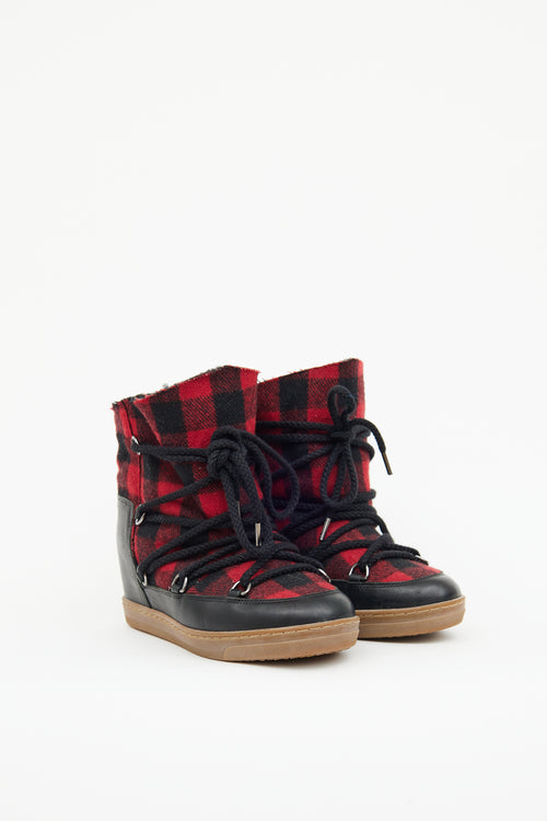 Isabel Marant Red & Black Tartan Wedge Boots