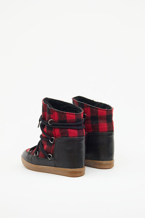 Isabel Marant Red & Black Tartan Wedge Boots