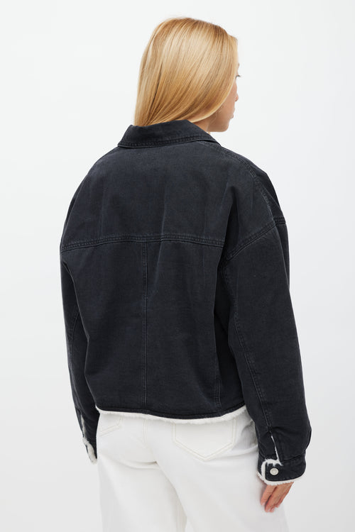 Isabel Marant Washed Black Denim & Shearling Paoleta Jacket