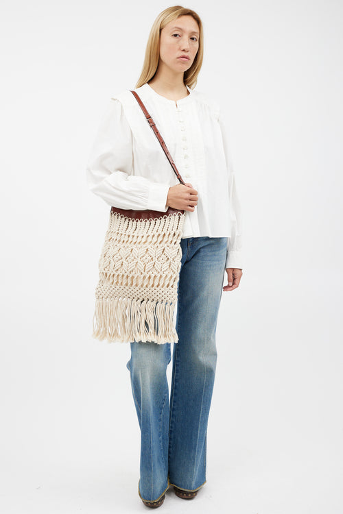 Isabel Marant Cream & Brown Teomia Macrame Bag
