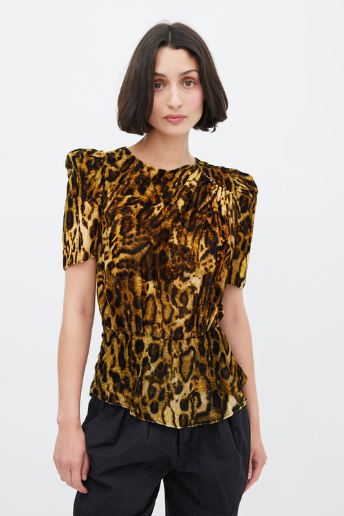 Isabel Marant Yellow & Black Velvet Printed Peplum Top