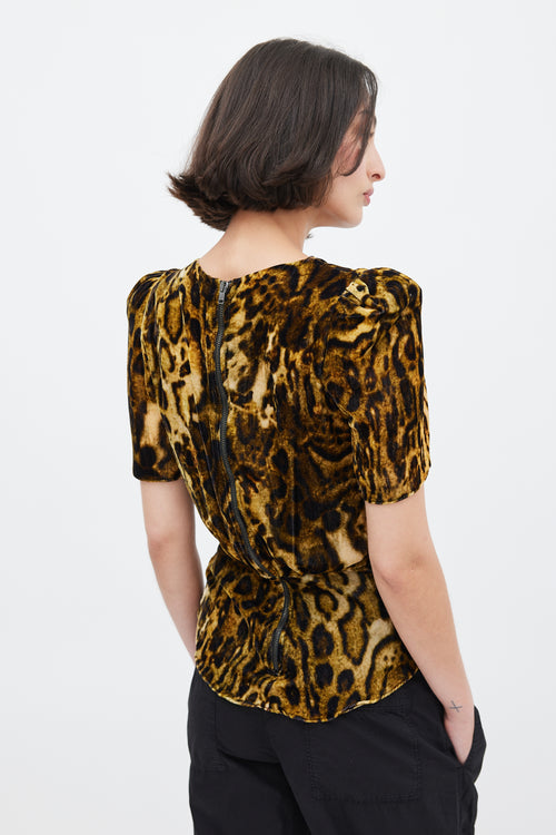 Isabel Marant Yellow & Black Velvet Printed Peplum Top