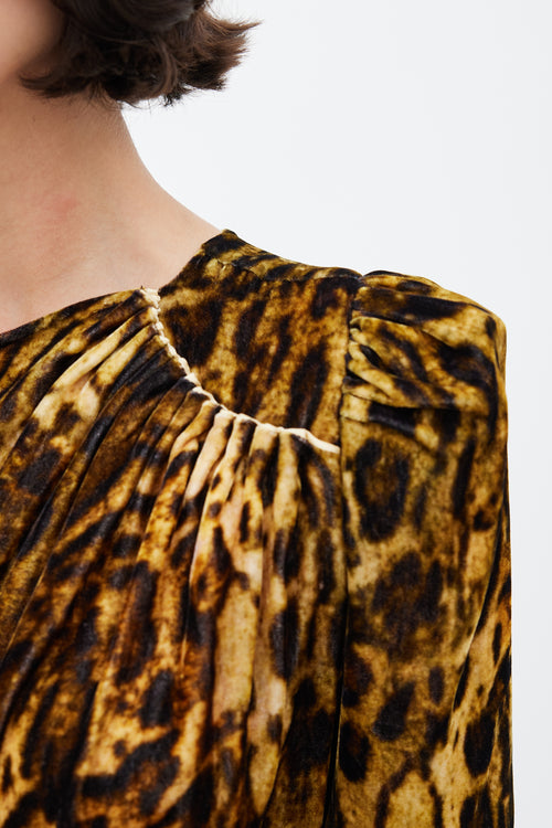 Isabel Marant Yellow & Black Velvet Printed Peplum Top
