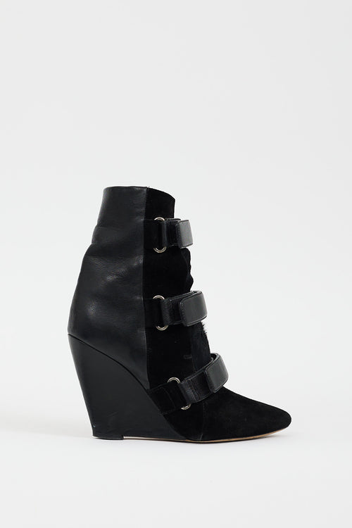 Isabel Marant Black Leather & Hair Scarlet Wedge Boot