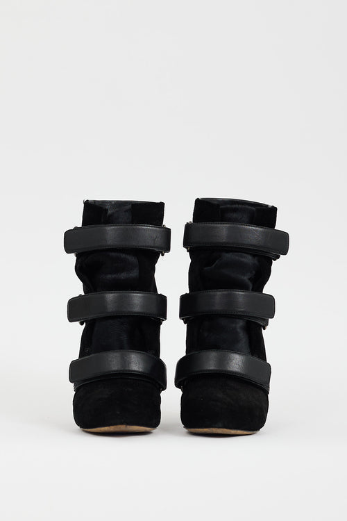 Isabel Marant Black Leather & Hair Scarlet Wedge Boot