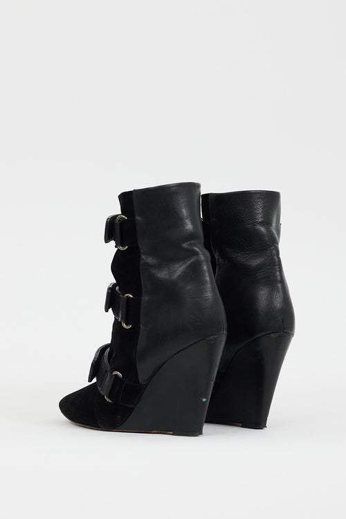 Isabel Marant Black Leather & Hair Scarlet Wedge Boot