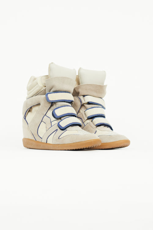Isabel Marant Beige & Blue Suede Wila Sneaker Wedge