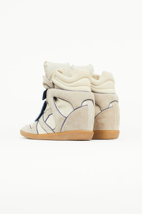 Isabel Marant Beige & Blue Suede Wila Sneaker Wedge