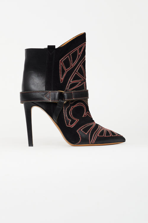 Isabel Marant Black & Red Suede Blackson Western Boot