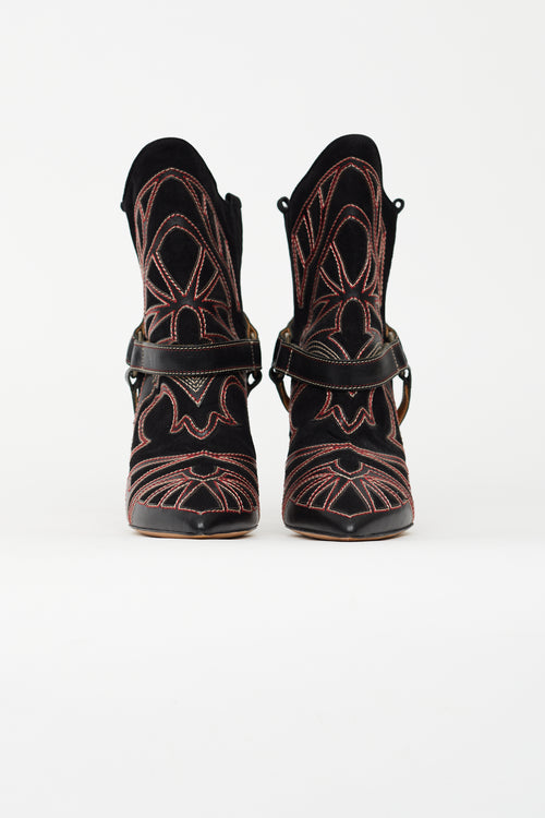 Isabel Marant Black & Red Suede Blackson Western Boot