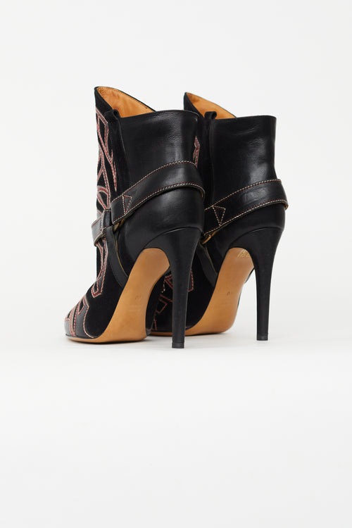 Isabel Marant Black & Red Suede Blackson Western Boot