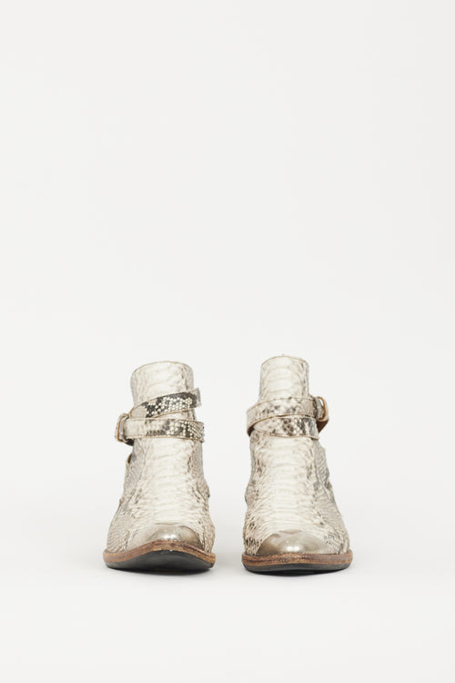 Isabel Marant Cream & Silver Leather Donee Embossed Boot