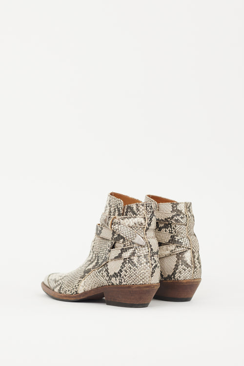 Isabel Marant Cream & Silver Leather Donee Embossed Boot
