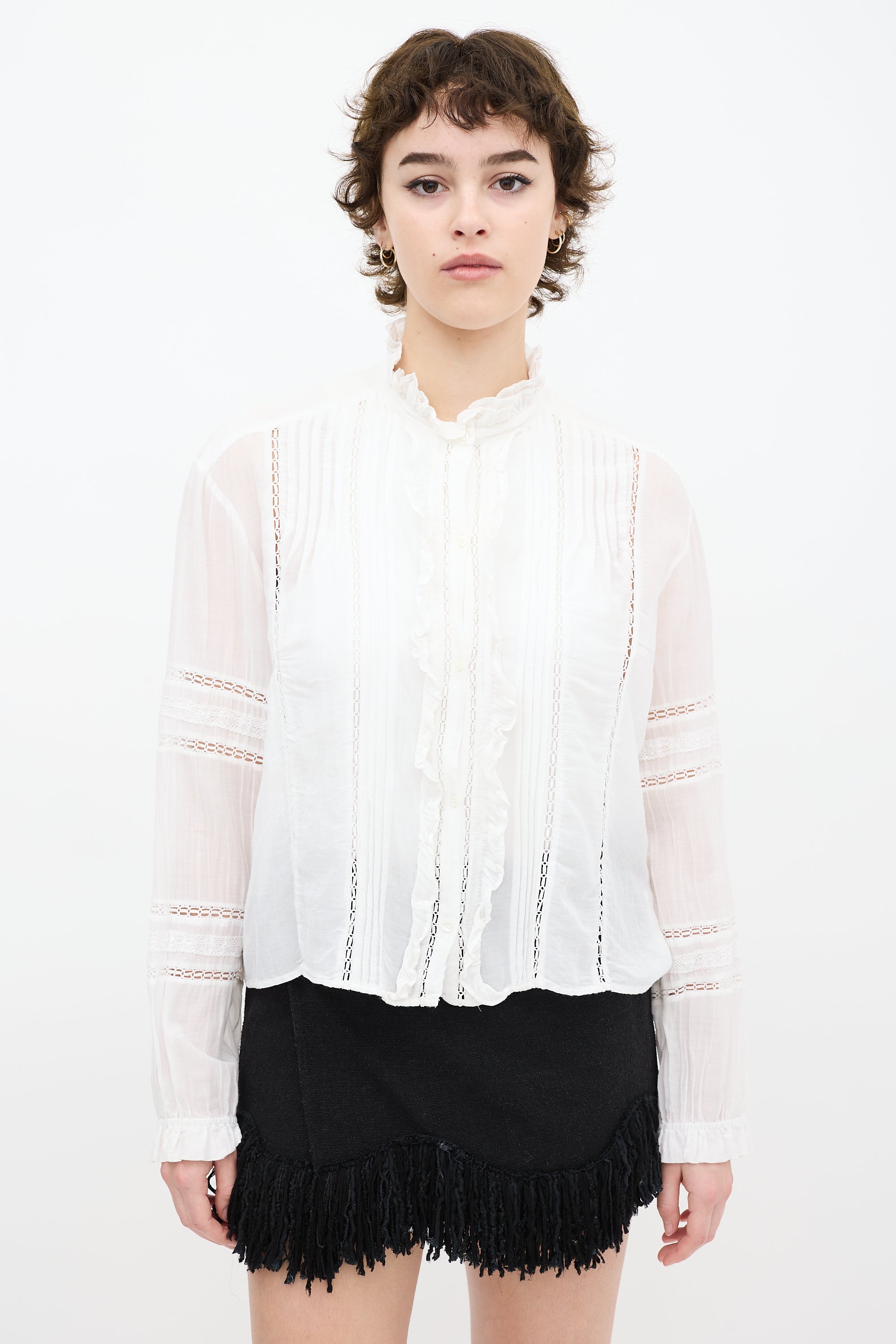Isabel Marant Etoile White Ruffled Eyelet Shirt