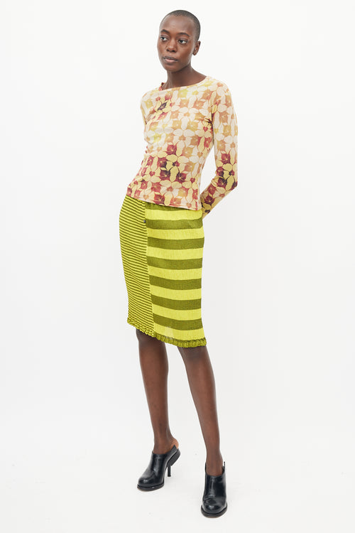 Issey Miyake Black & Yellow Striped Pleated Skirt