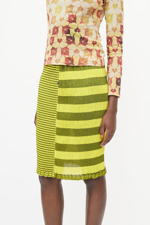 Issey Miyake Black & Yellow Striped Pleated Skirt