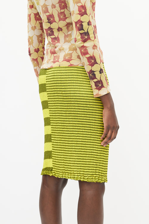 Issey Miyake Black & Yellow Striped Pleated Skirt