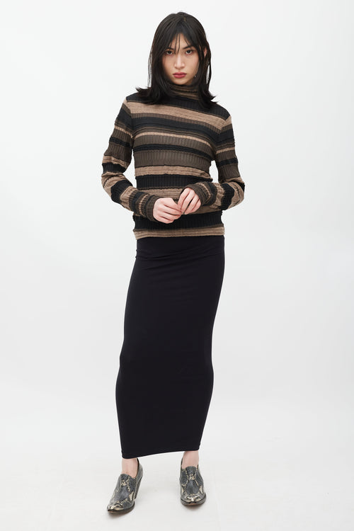 Issey Miyake Brown & Black Striped Ribbed Turtleneck