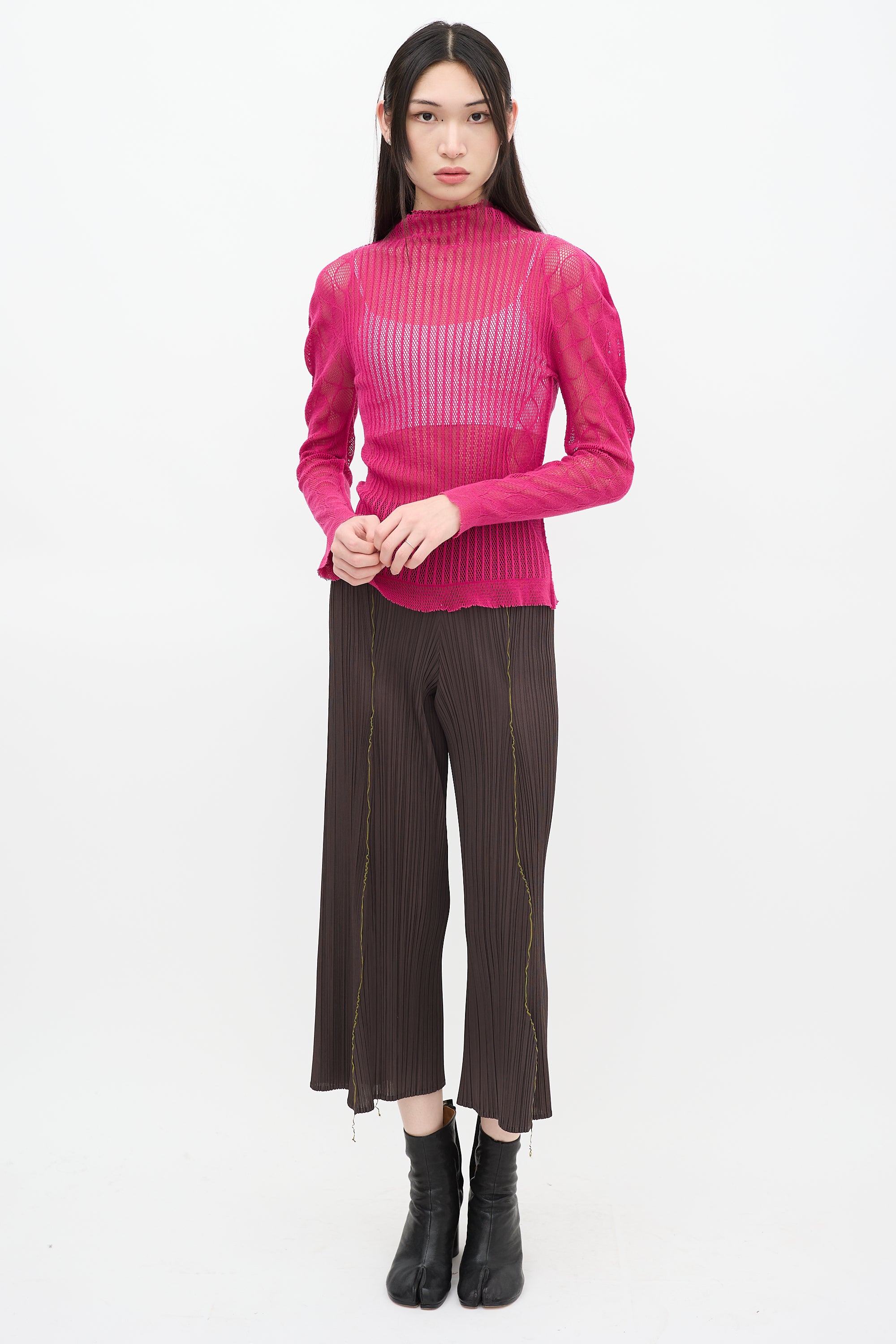 Issey Miyake Fete Pink Mesh Net Top