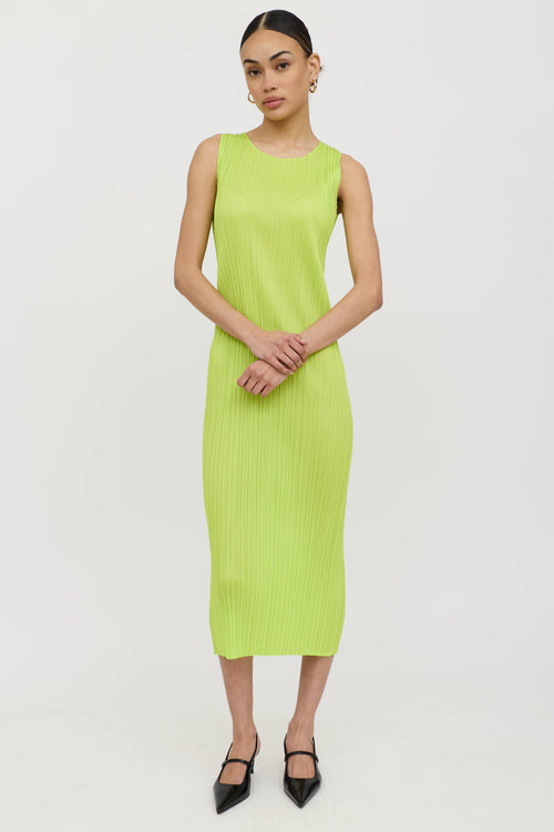 Pleats Please Issey Miyake Pleated Neon Maxi Dress