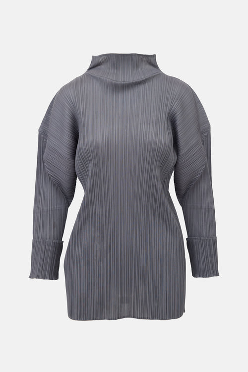 Issey Miyake Pleated Mock Neck Top