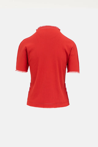  Pleated Mockneck Fringe Top