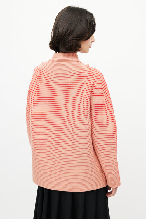 Issey Miyake Pink Ribbed Cowl Neck Sweater