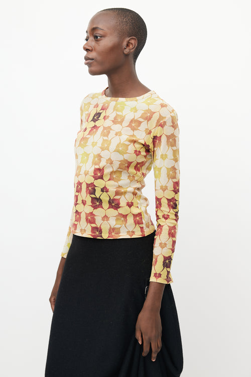 Issey Miyake Yellow & Orange Mesh Long Sleeve Top
